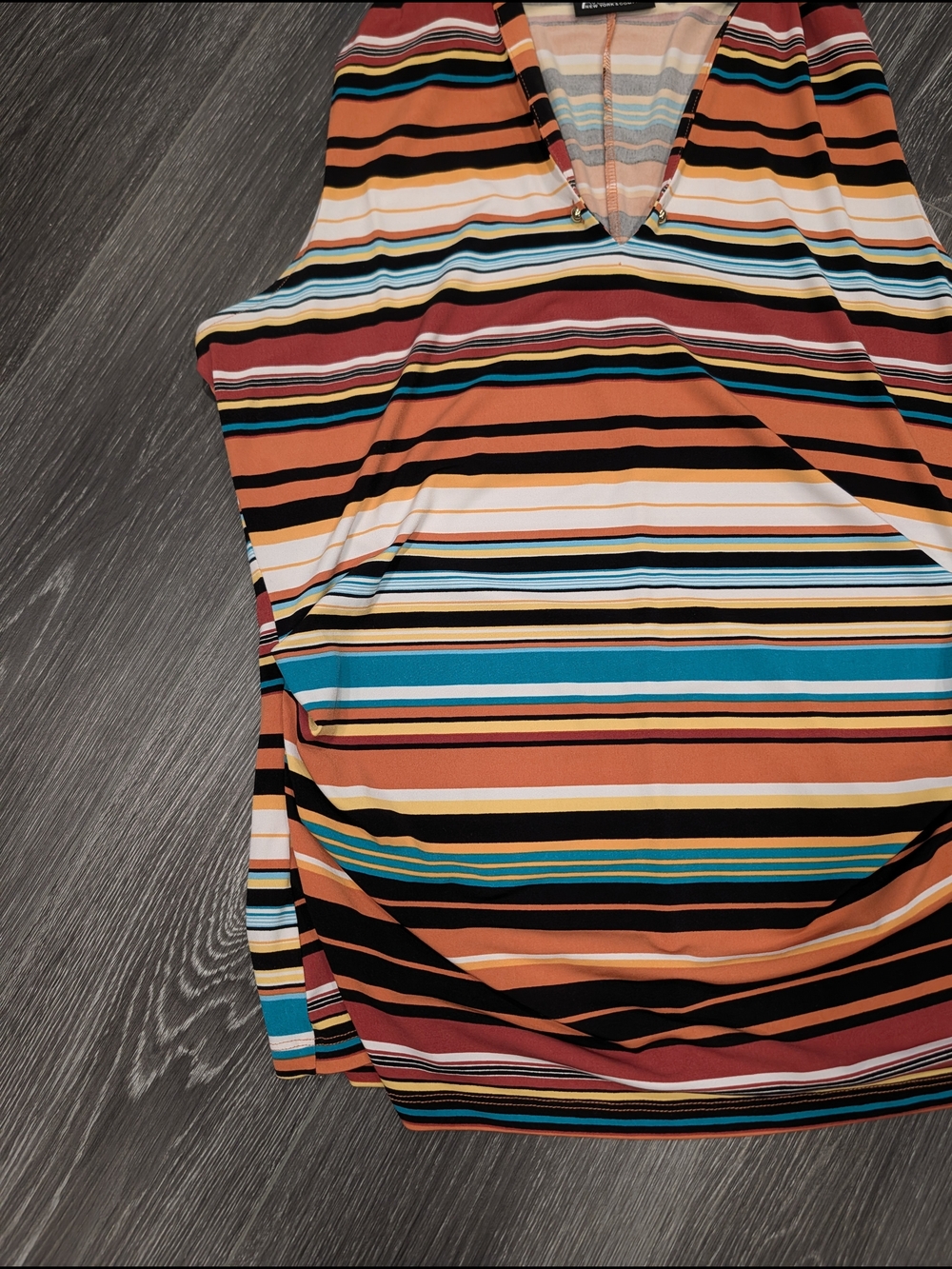 Sleeveless Multi-Stripe V-Neck Women’s Top - Orange/Turquoise - Picture 6 of 6